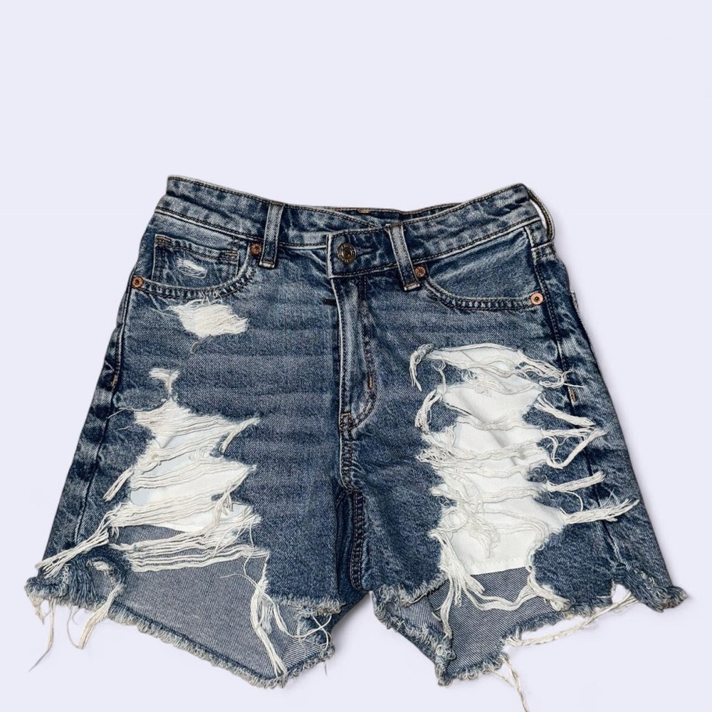 American Eagle High Rise Distressed Jean Shorts Women’s 00 Cutoff Denim Blue